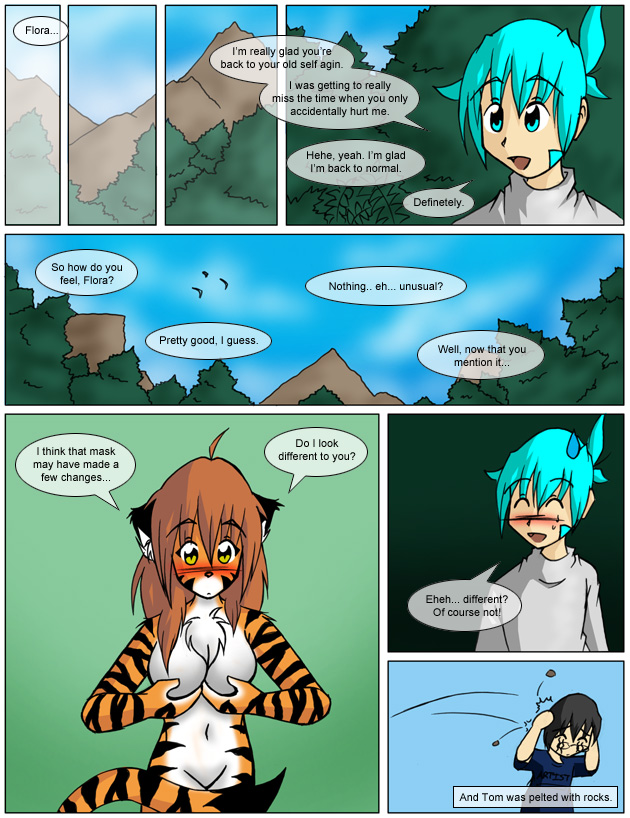 2005 blush breasts comic feline female flora_(twokinds) human male tiger tom_fischbach trace_(twokinds) twokinds