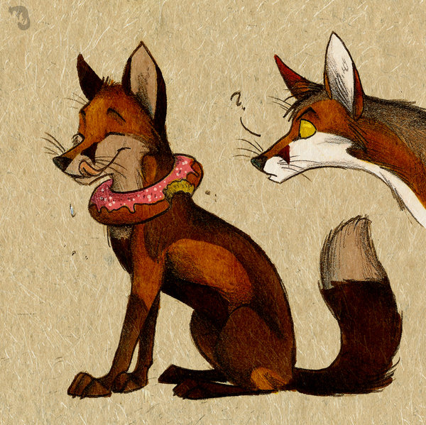 2010 ? canine collar couple culpeofox doughnut eyes_closed feral fox frosting happy licking male saliva tail tongue yellow_eyes