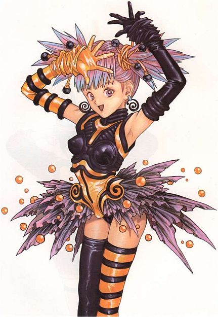 90s amano_ai costume gloves halloween katsura_masakazu official_art striped striped_legwear striped_thighhighs thighhighs video_girl_ai