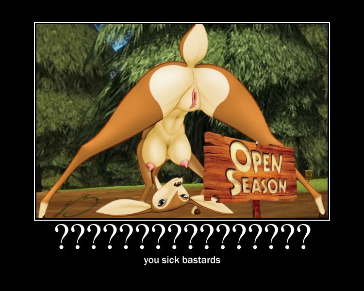 anus blue_eyes breasts butt cervine deer female giselle hooves looking_at_viewer mooning motivational_poster nude open_season presenting pussy raised_tail rule_34 solo spread_legs spreading steven_stagg tail upside_down