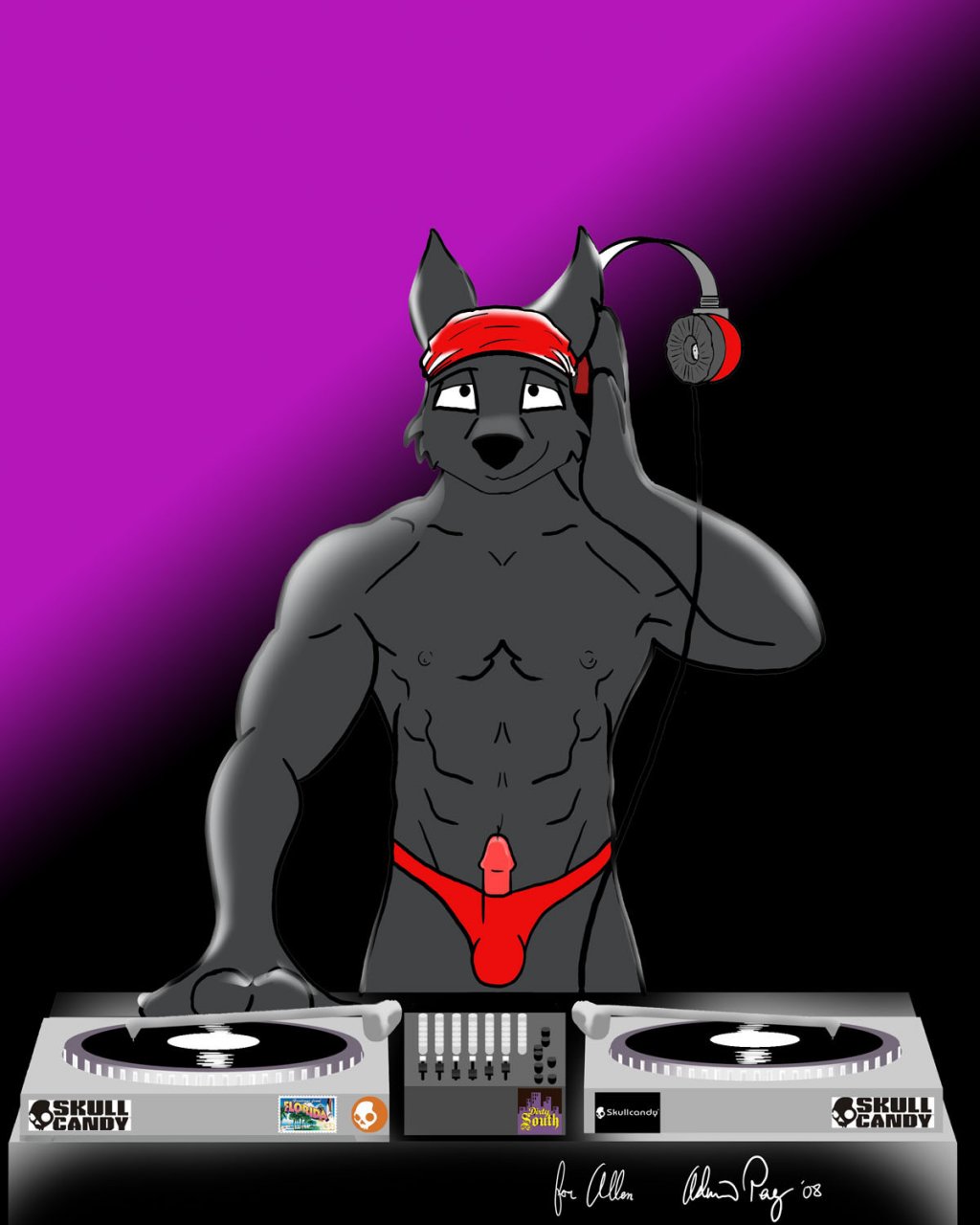 bandanna canine dj erection headphones looking_at_viewer lupine_assassin male mrhappy1987 music penis solo turntable wolf