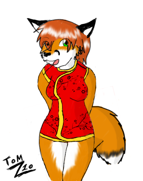 battle_fennec canine female fox qipao solo standing vixen