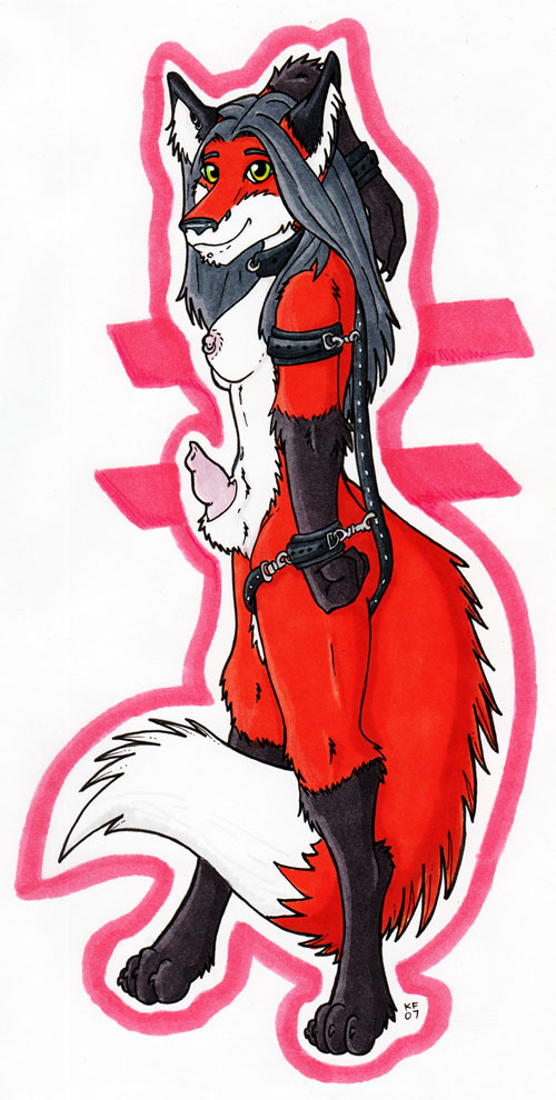 bdsm bondage breasts canine fox herm intersex penis sheath solo tail unknown_artist upside_down_penis