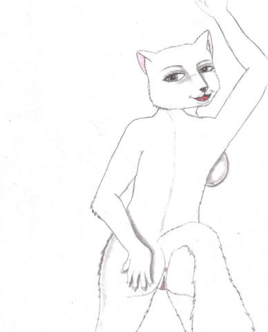 breasts butt cat drawn feline female looking_at_viewer nude pussy side_boob standing tail tongue