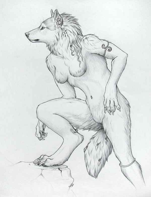 canine female myenia naturally_censored nude piercing solo werewolf wolf
