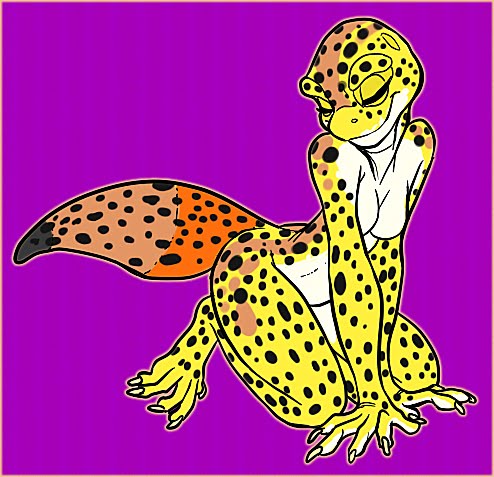 breasts eyes_closed female gecko holly_massey lizard pose purple_background reptile scalie solo