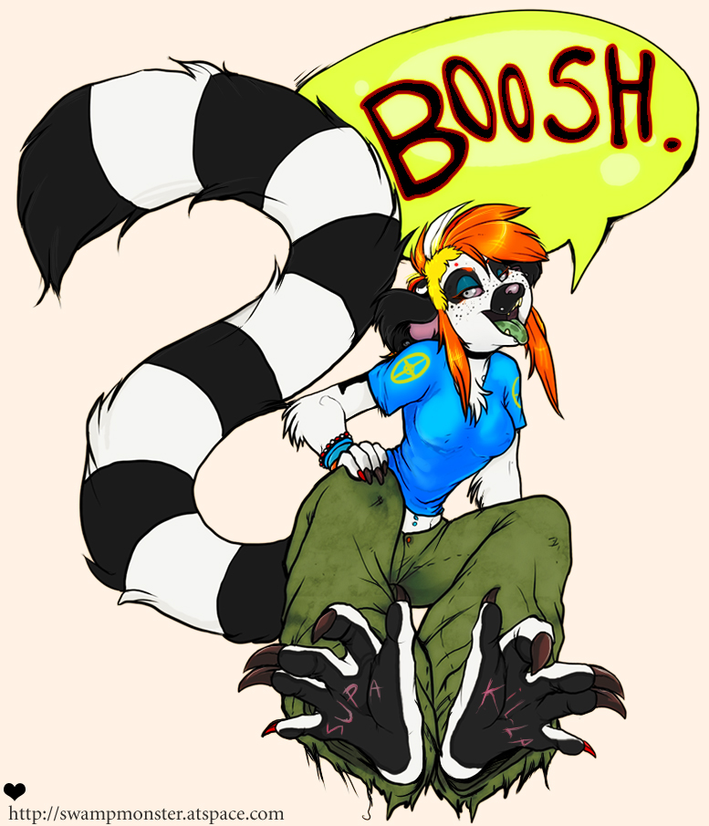 female freckles grey_eyes hair holly_massey lemur long_hair looking_at_viewer orange_hair pants plain_background shirt solo tail tomboy white_background zeriara_(character)