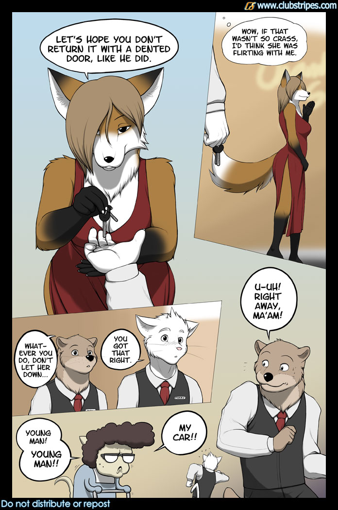 canine car clubstripes comic feline female key male meesh old_person otter the_valet_and_the_vixen vixen