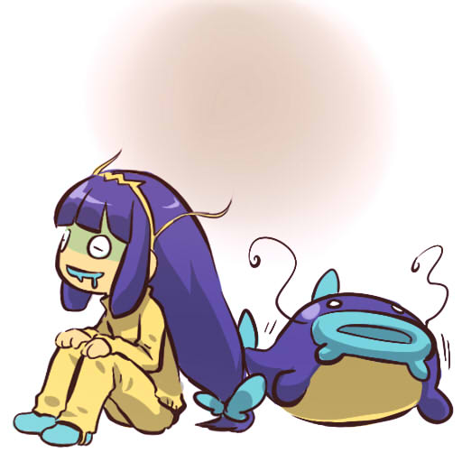 blue_hair gen_3_pokemon hairband hitec moemon open_mouth personification pokemon pokemon_(creature) sitting whiscash