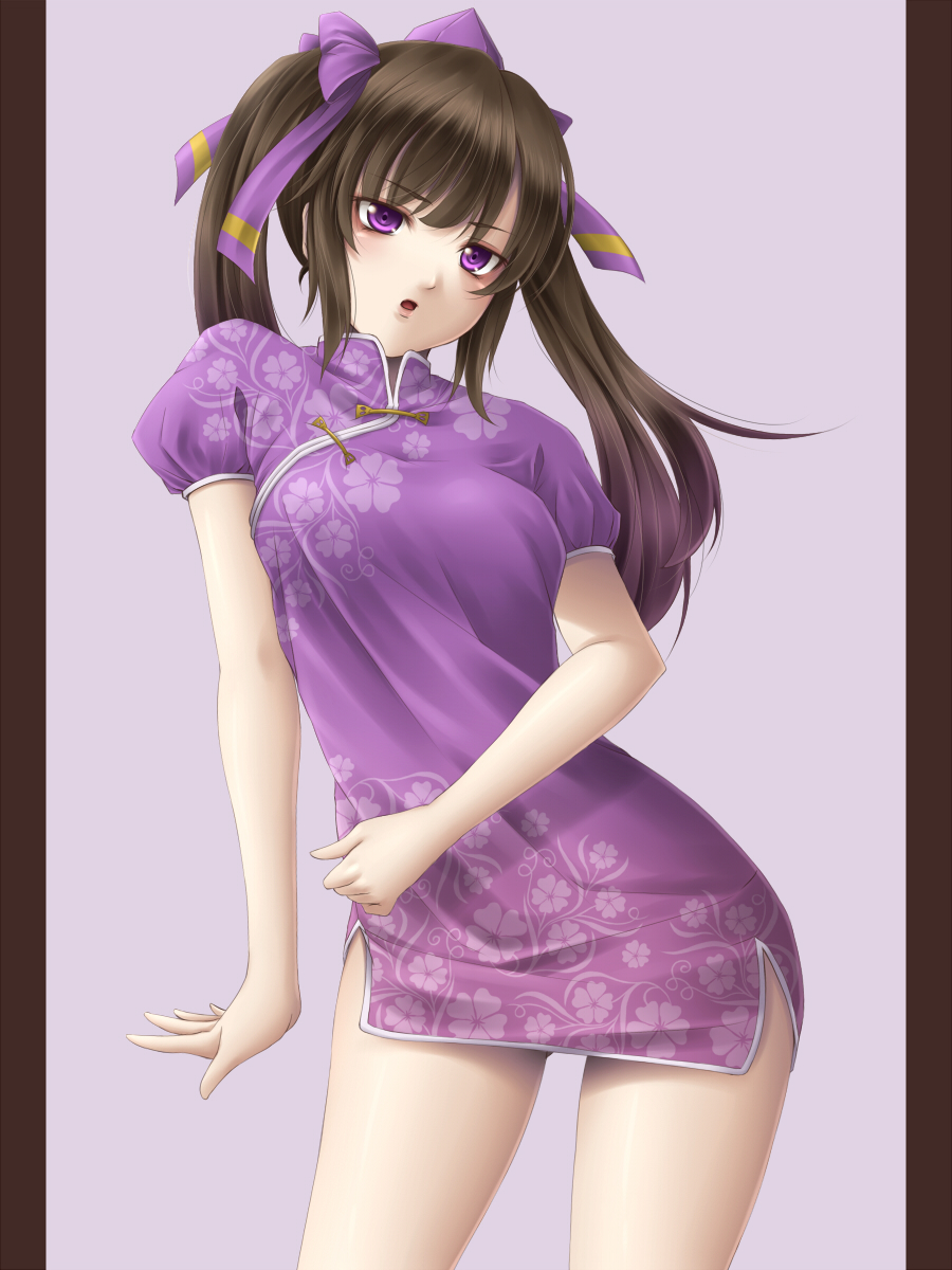 bad_id bad_pixiv_id brown_hair china_dress chinese_clothes dress hat highres himekaidou_hatate mochi.f purple_eyes short_hair solo tokin_hat touhou twintails