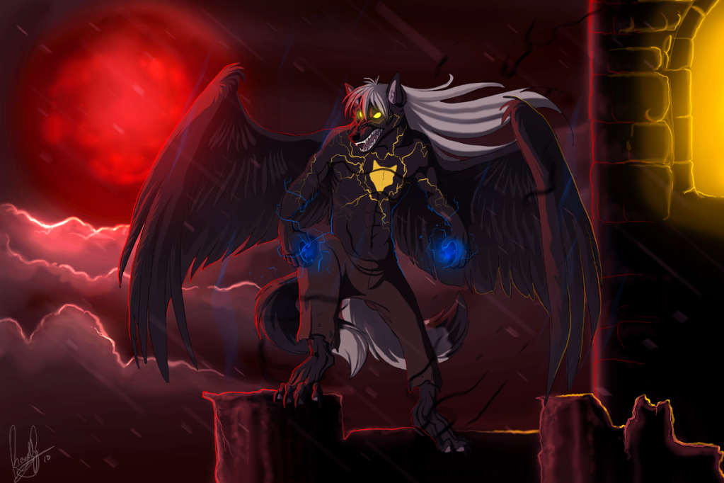 bloodmoon darkness demon evil gannypiggy lightning magic power wings wolfox zachthereaper