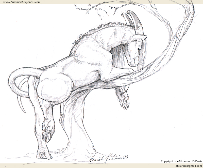 2008 ahkahna anus equine female feral hooves horns horse pussy sketch solo tree