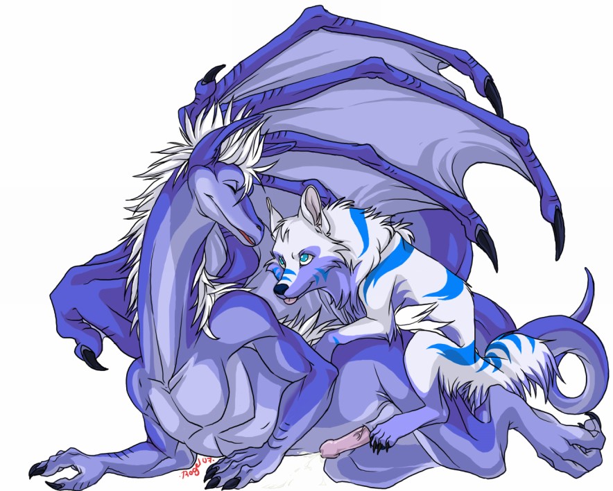 blue_eyes canine claws dog doggy_position dragon gay hair male penis rogel scalie tail tongue white_background wings
