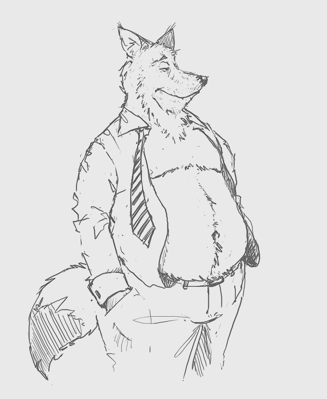 canine chubby fat fox karno male morbidly_obese open_shirt solo tie