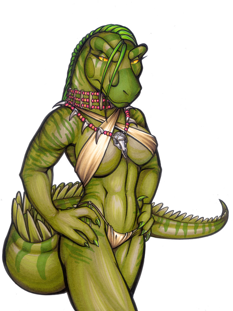 barbarian breasts female liz lizardbeth necklace reptile scalie skimpy solo