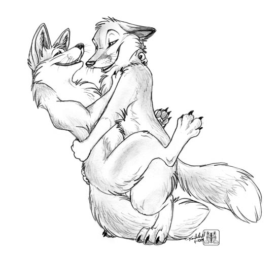 2009 canine female feral fox hug male sketch tail tani_da_real
