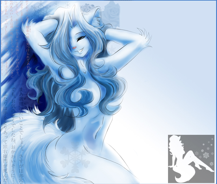 arctic arctic-sekai arctic-sekai_(character) blue_hair canine female hair nude solo wolf