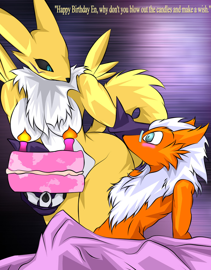 arskatheman birthday cake canine digimon female fox male renamon