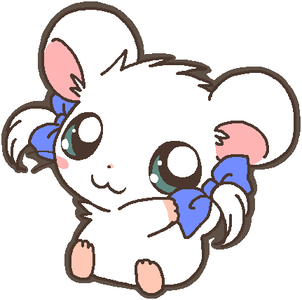 aliasing bijou blush bow chibi cute female hair_tuft hamster hamtaro_(series) looking_at_viewer mammal pigtails ribbons rodent sitting solo unknown_artist