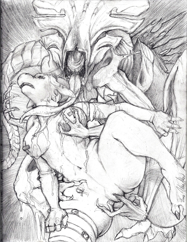 alien breasts dragon female fingering from_behind grope lesbian licking masturbation messy necrodrone_(character) nude pussy raised_leg scalie sex sketch spread_legs spreading tongue vahnfox wet xenomorph