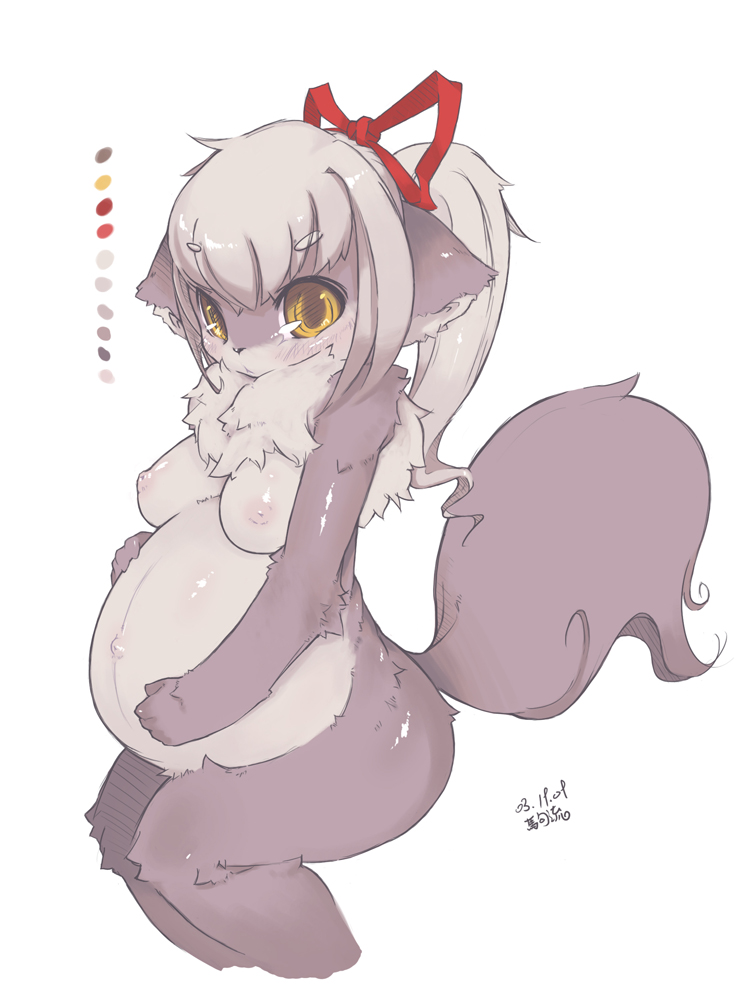 breasts canine dog female pregnant ribbons solo tail visark yellow_eyes