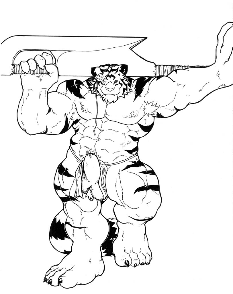 black_eyes buff feline grisser muscles patch solo sword tiger weapon
