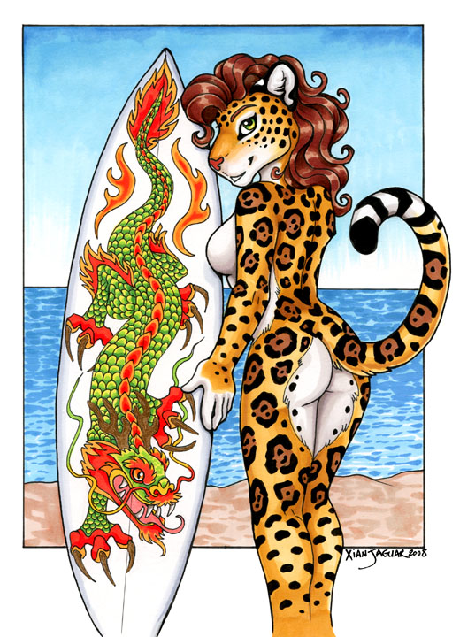 &hearts; 2008 beach breasts butt dragon female jaguar nude scalie seaside solo surfboard surfing tame xianjaguar