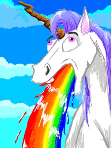 clouds equine horns horse male open_mouth ops_i_swallowed_mah_lazor pain purple rainbow royal_rainbow sky solo taste_the_rainbow technicolor_yawn unicorn unknown_artist vomit