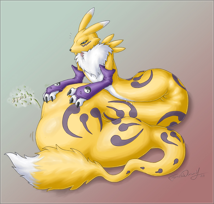 belly canine digestion digimon forceswerwolf fox hybrid naga nagarenamon renamon soft_vore vore