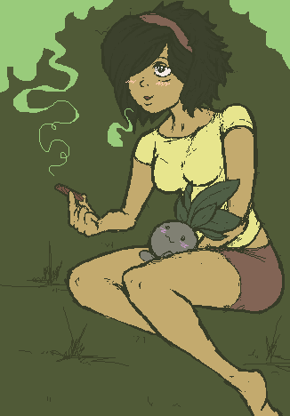 female human oddish pok&eacute;mon rocket_grunt smoking stoned weed