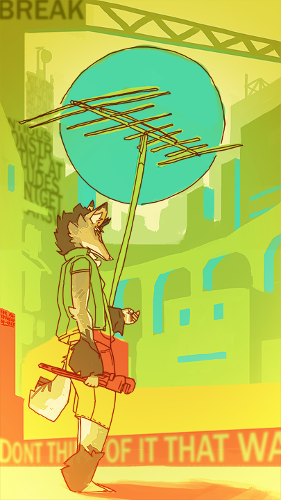 2009 :| aerial antennae background blue_mood canine cityscape cubabette pensive solo wrench