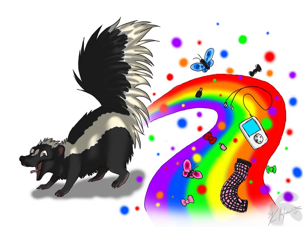 butterfly fart happy inner_rainbow ipod pink_sock product_placement rainbow skunk spray stuff what