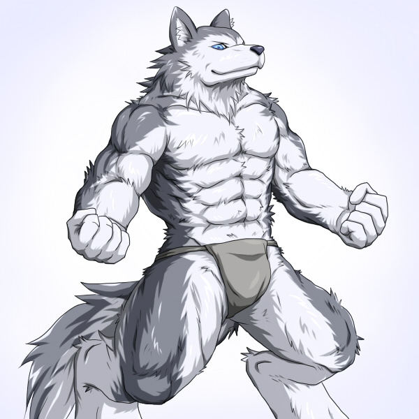 blue_eyes canine loincloth male muscles solo tail underwear wildheit wolf