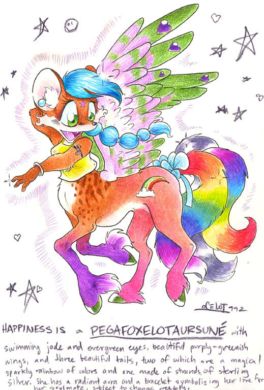 1999 bows canine centaur colored_pencil equine fox gems hooves horse magick mlp oce ocelot old_art parody pegasus pony rainbows satire sparkly taur what white_background wings xi