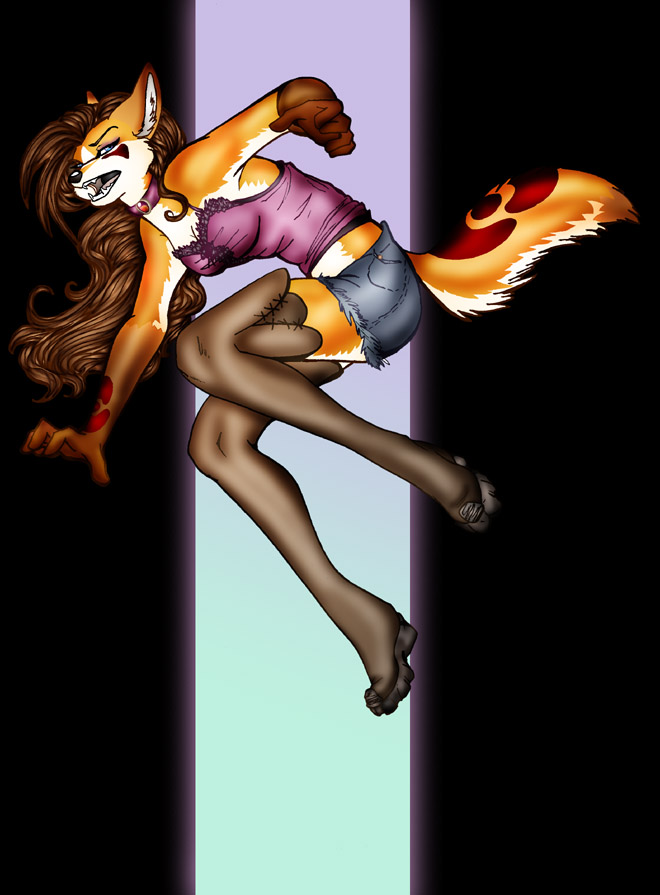 angry bodypaint brown_hair canine female fox frisket hair jumping melissa_o'brien solo tail