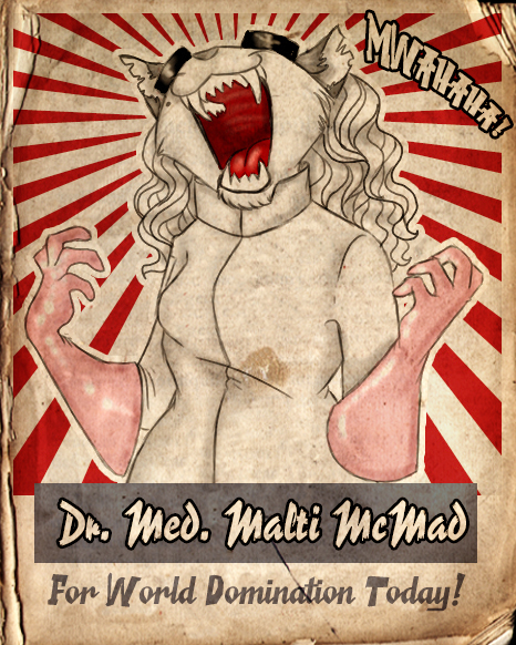 cat evil fangs feline female goggles laugh mad_scientist malti medical_gloves open_mouth science solo