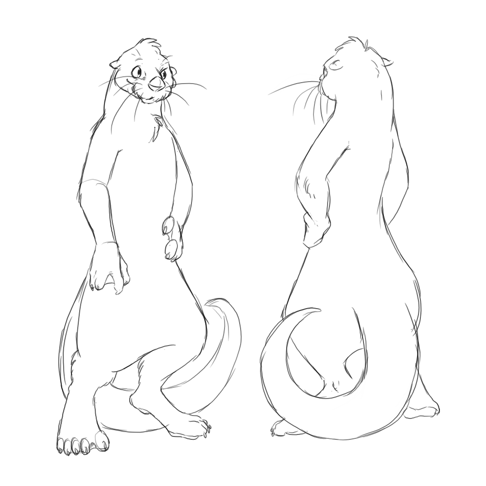chest_tuft cute frontal_view hind_view hindpaw male otter sefeiren sketch tail whiskers