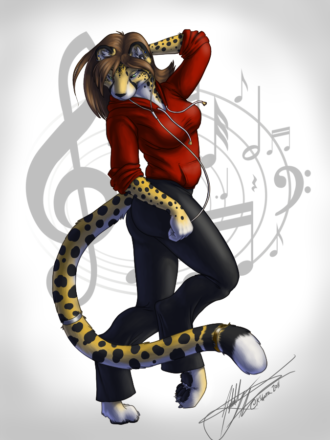 felicia feline female ksharra mammal music piercing plain_background solo standing white_background