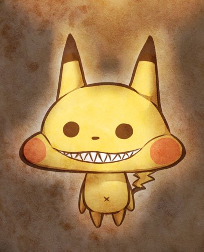 bokurano coemushi fusion gen_1_pokemon grin lowres no_humans pikachu pokemon pokemon_(creature) sassa_(onion) sharp_teeth smile teeth