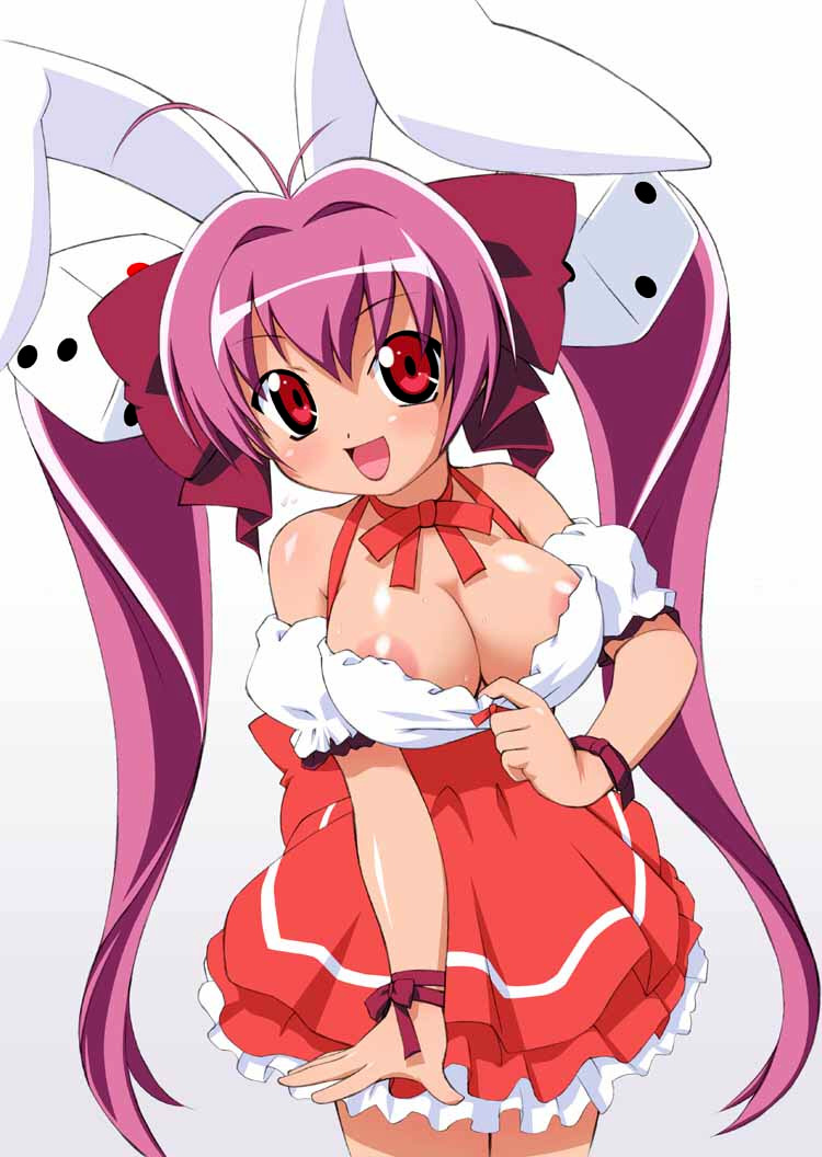areola breasts cleavage clothed clothing compression_artifacts di_gi_charat dress elf_k female hair human long_hair looking_at_viewer mammal purple_hair rabbit_ears red_eyes solo standing usada_hikaru usagimimi