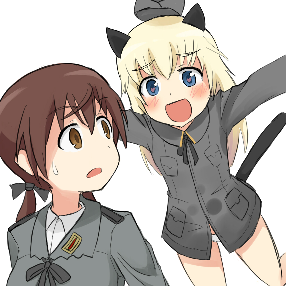 aiueo animal_ears gertrud_barkhorn heart heart-shaped_pupils helma_lennartz multiple_girls strike_witches symbol-shaped_pupils tail world_witches_series