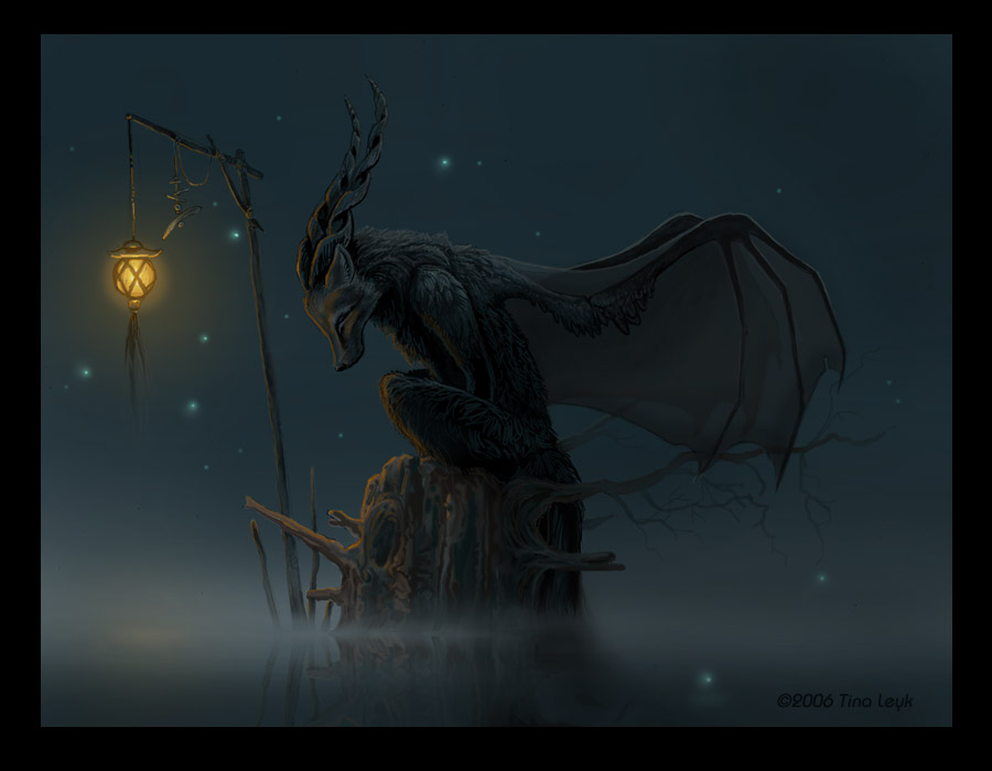 canine fog fox horns lantern night solo tina_leyk wings