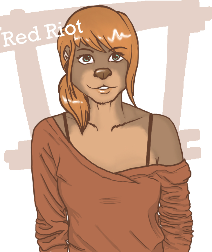 bust cute female green_eyes off_shoulder otter red_hair red_riot_(character) redriot solo sweater