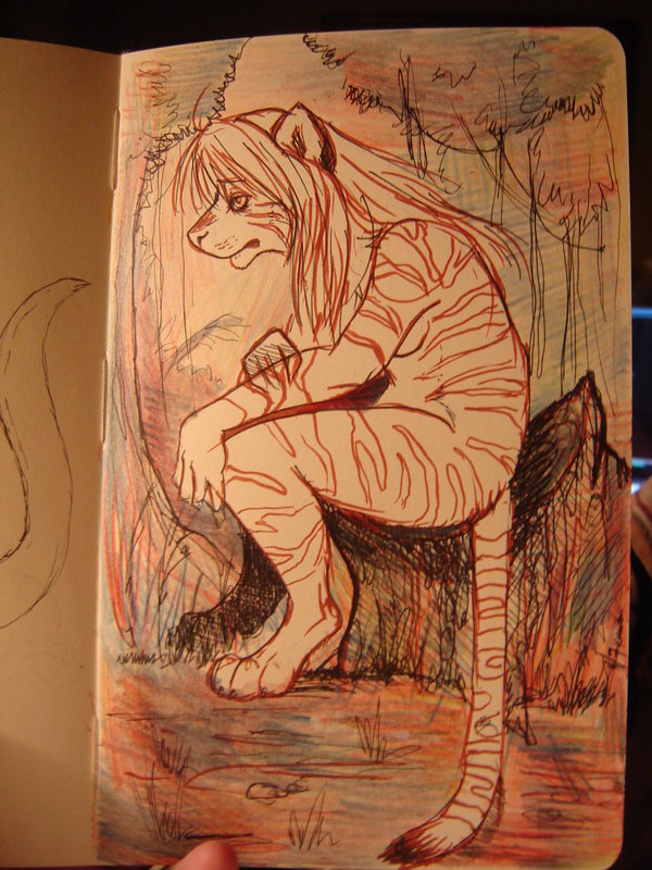 blue_mood feline female jungle konekonoarashi nude sketchbook solo tiger