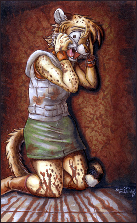 blood cheetah chespi erin_middendorf feline female heather_morris horror reaction silent_hill silent_hill_3 solo terror victim