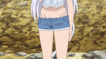 ahoge animal_ears animated animated_gif armpits bare_shoulders braid breasts cat_ears cat_tail cleavage denim denim_shorts dog_days gif heart large_breasts leonmitchelli_galette_des_rois long_hair lowres midriff open_mouth panties shorts silver_hair solo spinning tail thong underwear yellow_eyes