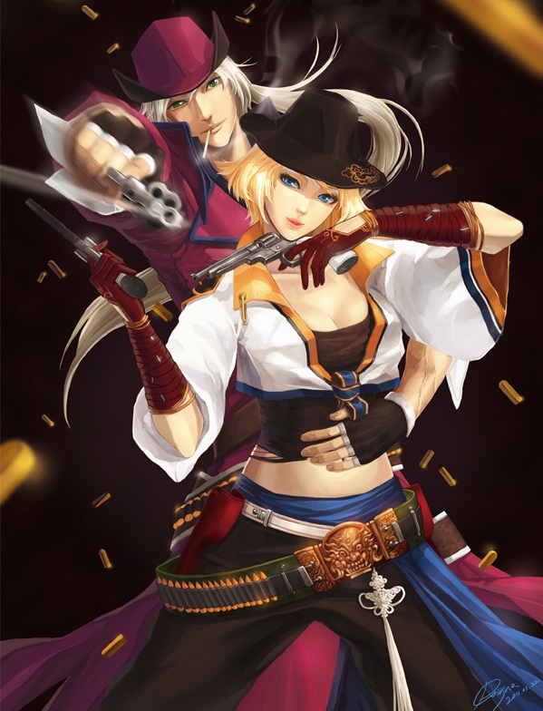 belt blonde_hair bullet bullets cigarette cowboy_hate dungeon_and_fighter dungeon_fighter_online female_gunner female_gunner_(dungeon_and_fighter) female_ranger gun gunner gunner_(dungeon_and_fighter) hat holster ponytail ranger weapon white_hair