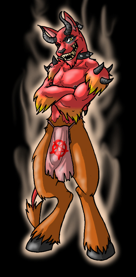 canine demon horns jax_the_bat loincloth male solo spikes underwear