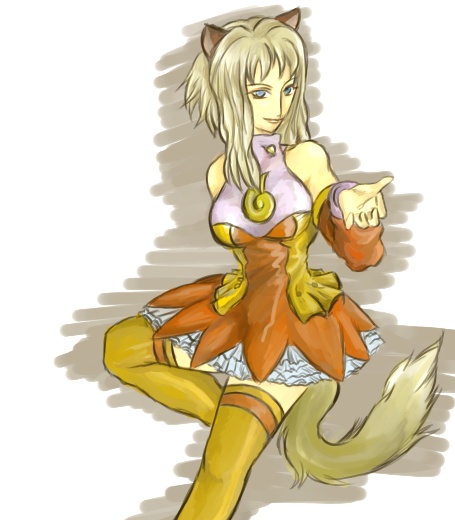 animal_ears blue_eyes canine female firefox fox kemonomimi kitsunemimi leaning looking_at_viewer solo standing stockings tail