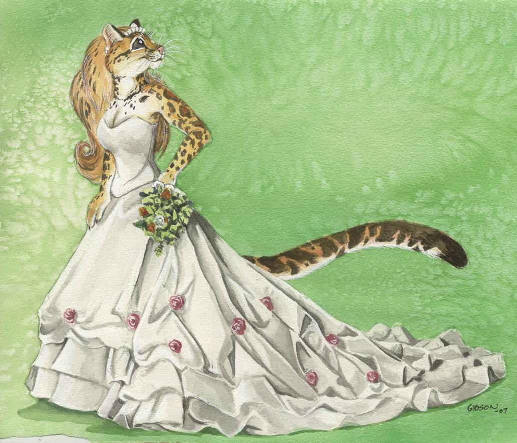 bouquet bride dress feline female leopard roz_gibson solo wedding wedding_dress
